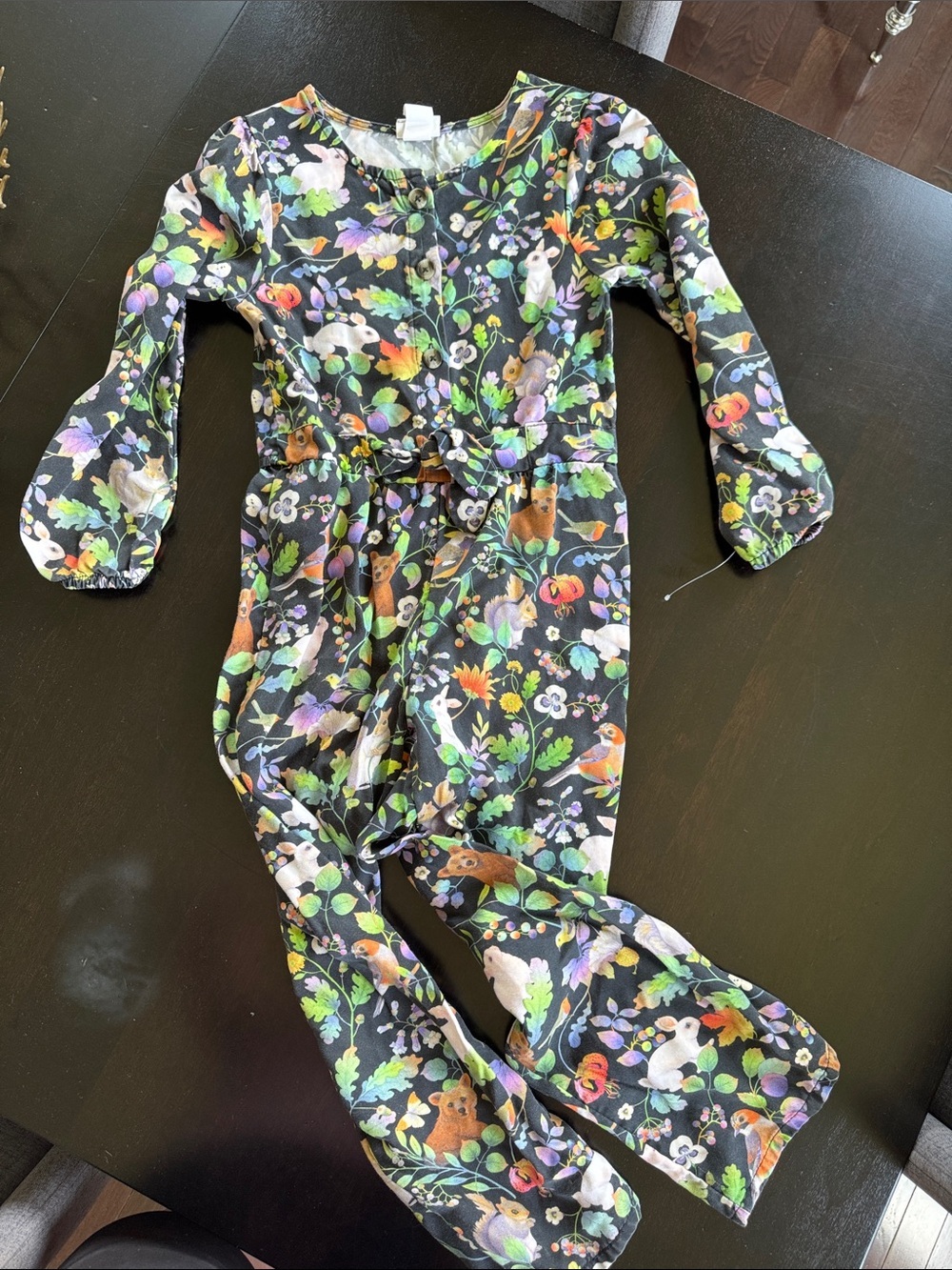 H&M whoolie Chen Black Floral Kids jumpsuit with Multi-Color Print